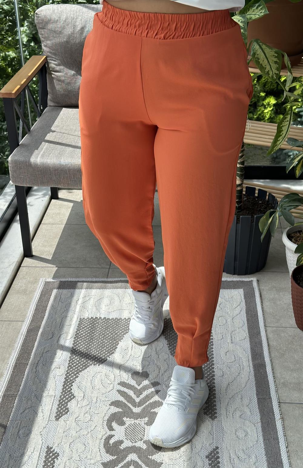 Paçası Pensli Aerobin Pantolon Turuncu