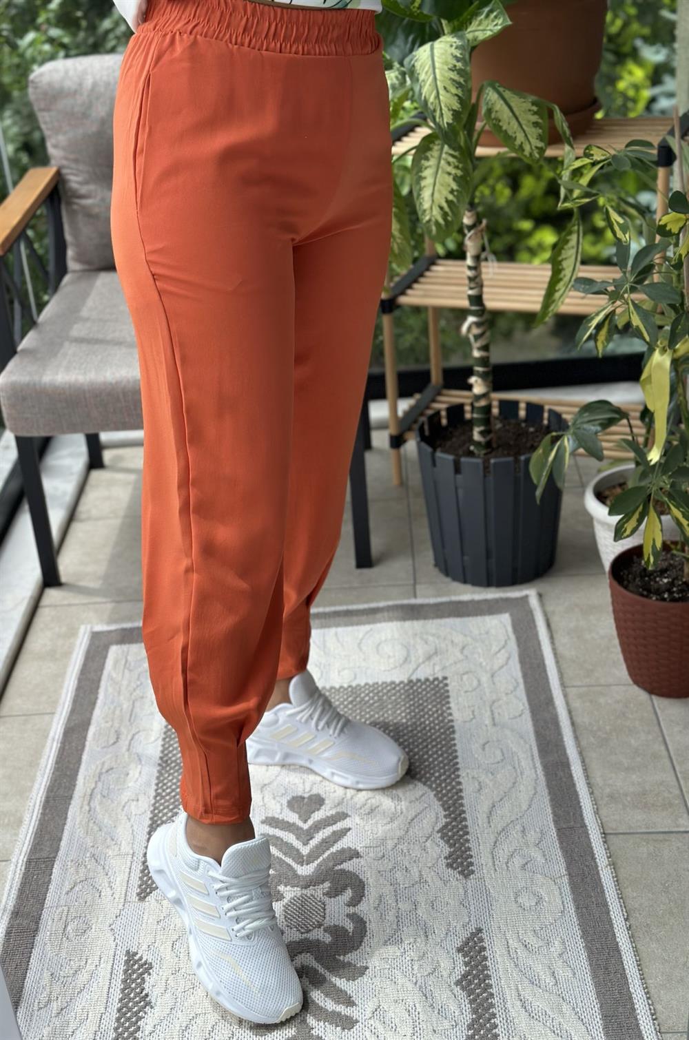 Paçası Pensli Aerobin Pantolon Turuncu
