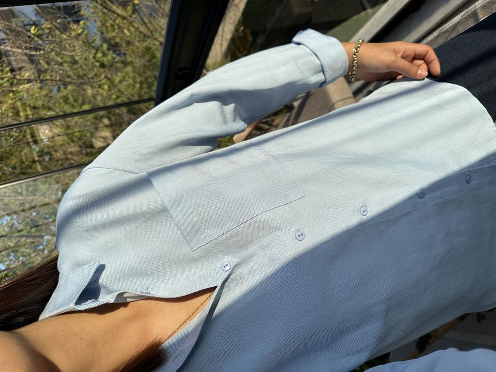 Pamuklu Doku Gömlek Bebe Mavi