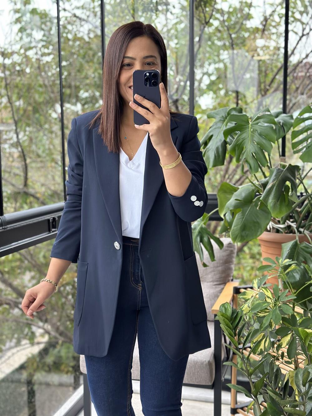 Poliviskon Torba Cep Blazer Ceket Lacivert