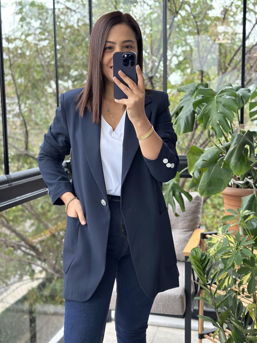 Poliviskon Torba Cep Blazer Ceket Lacivert