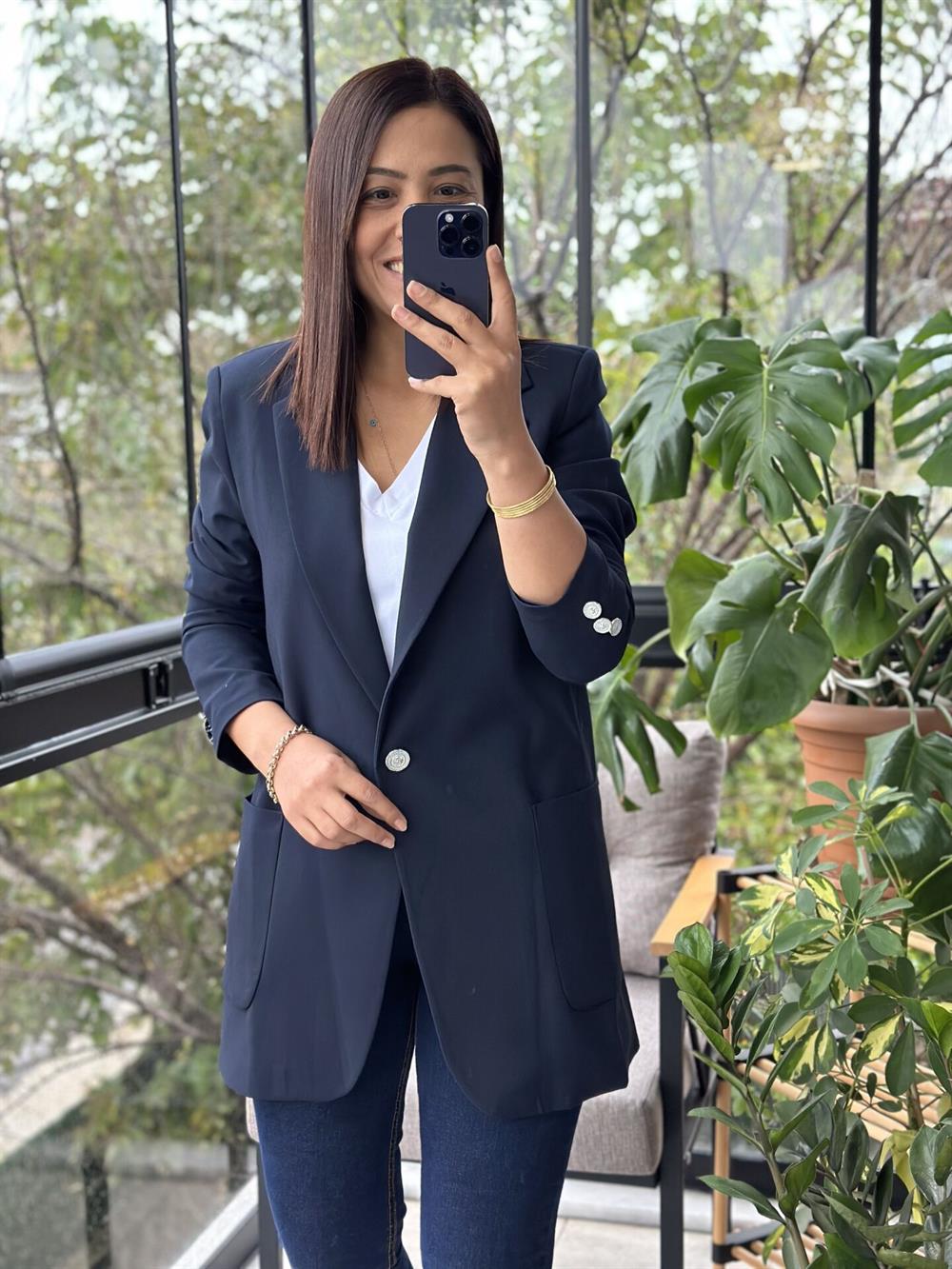 Poliviskon Torba Cep Blazer Ceket Lacivert