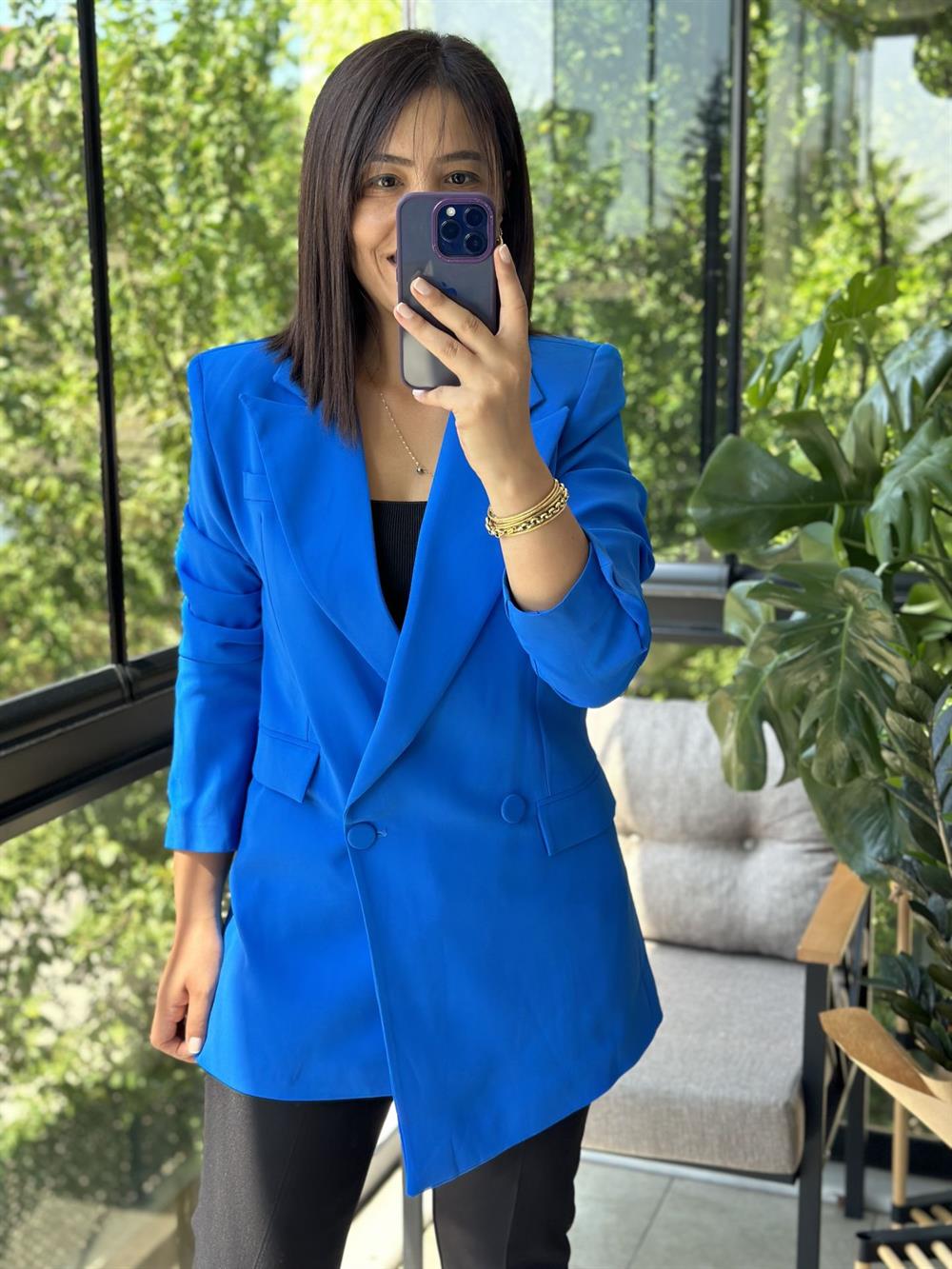 Retro Tasarım Blazer Ceket Mavi