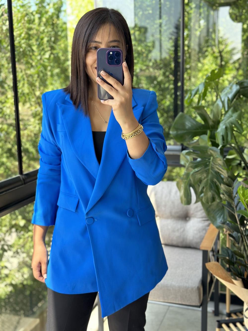 Retro Tasarım Blazer Ceket Mavi