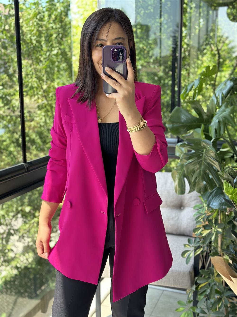 Retro Tasarım Blazer Ceket Mor