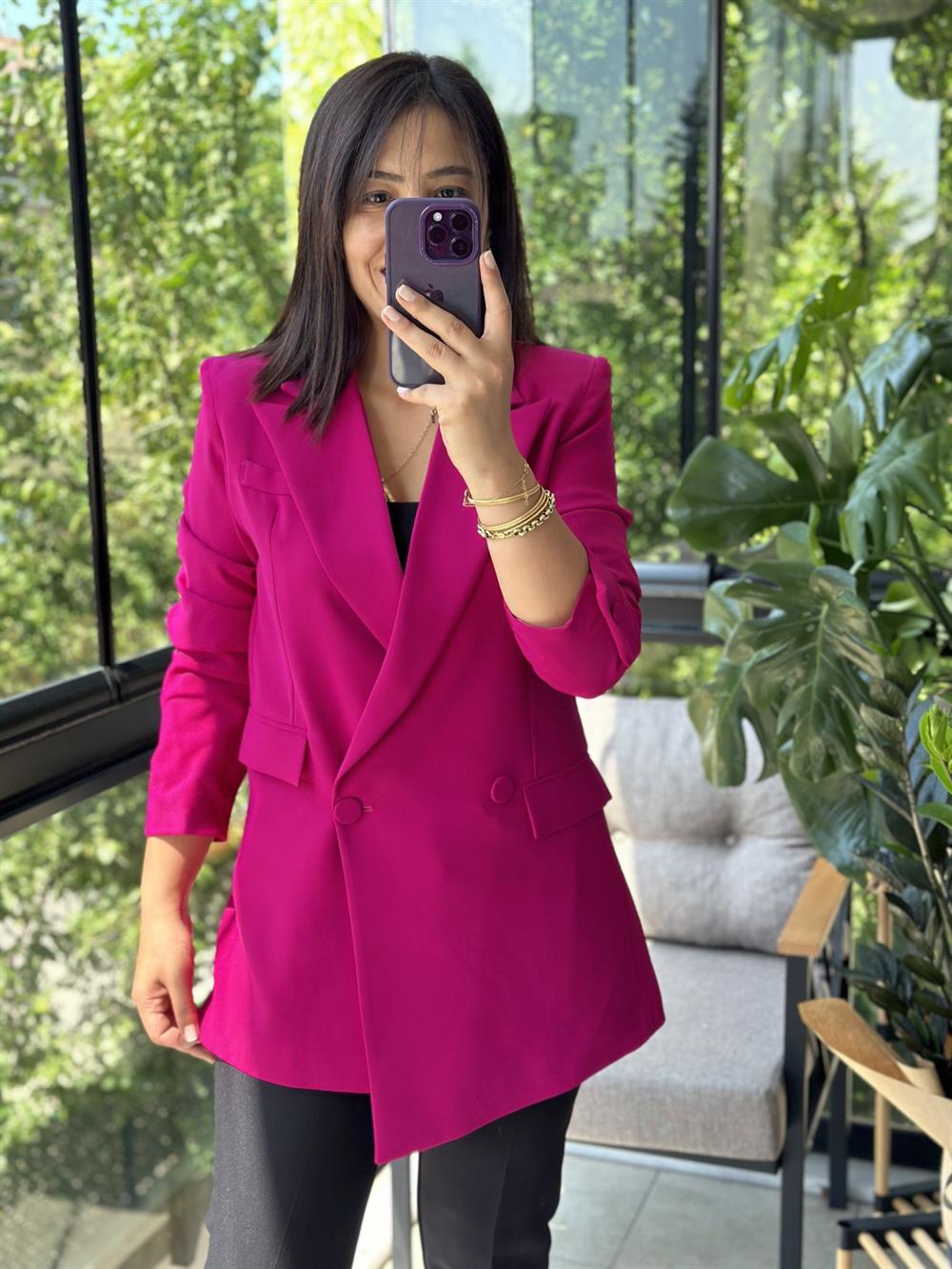 Retro Tasarım Blazer Ceket Mor