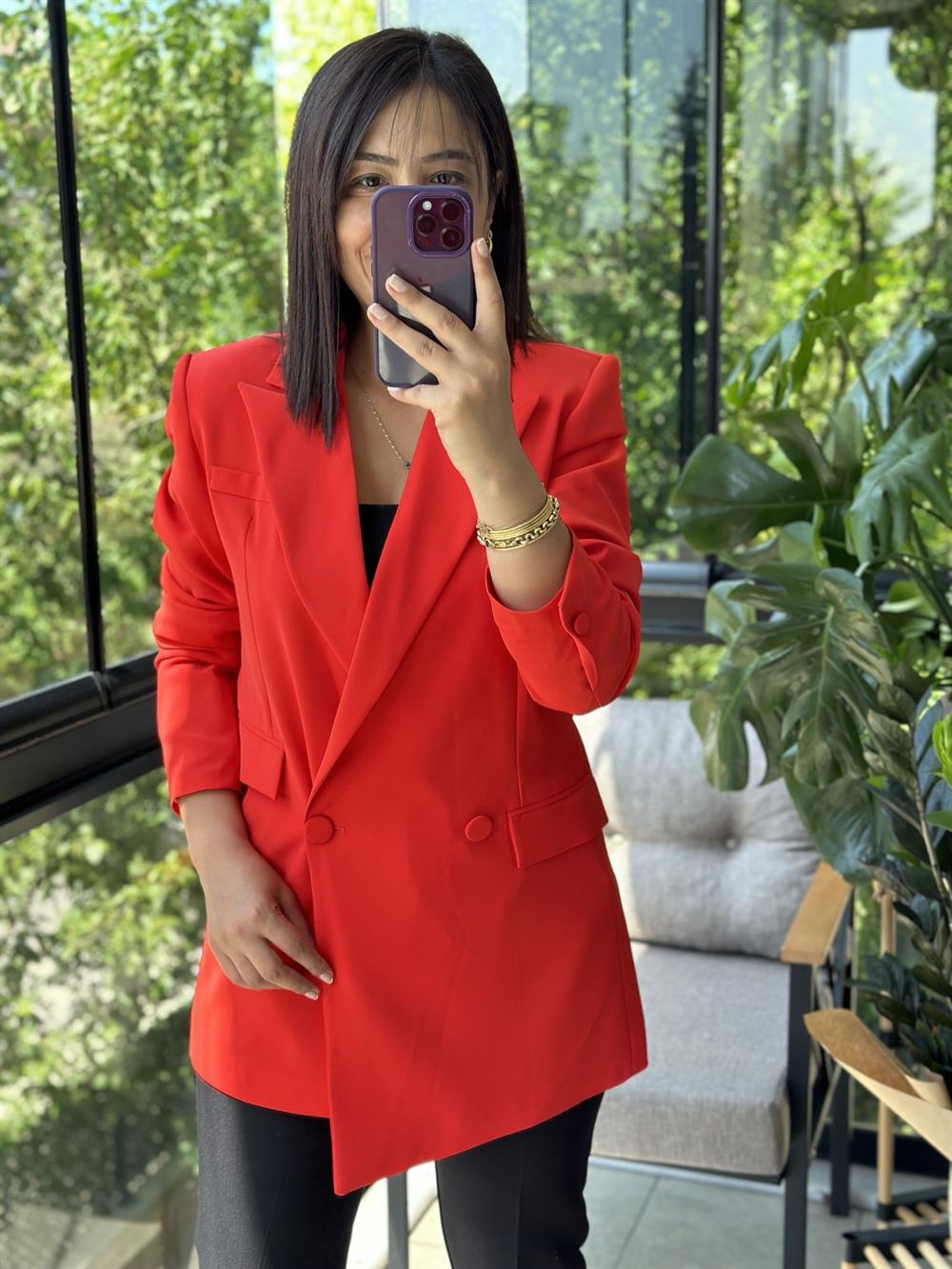 Retro Tasarım Blazer Ceket Turuncu