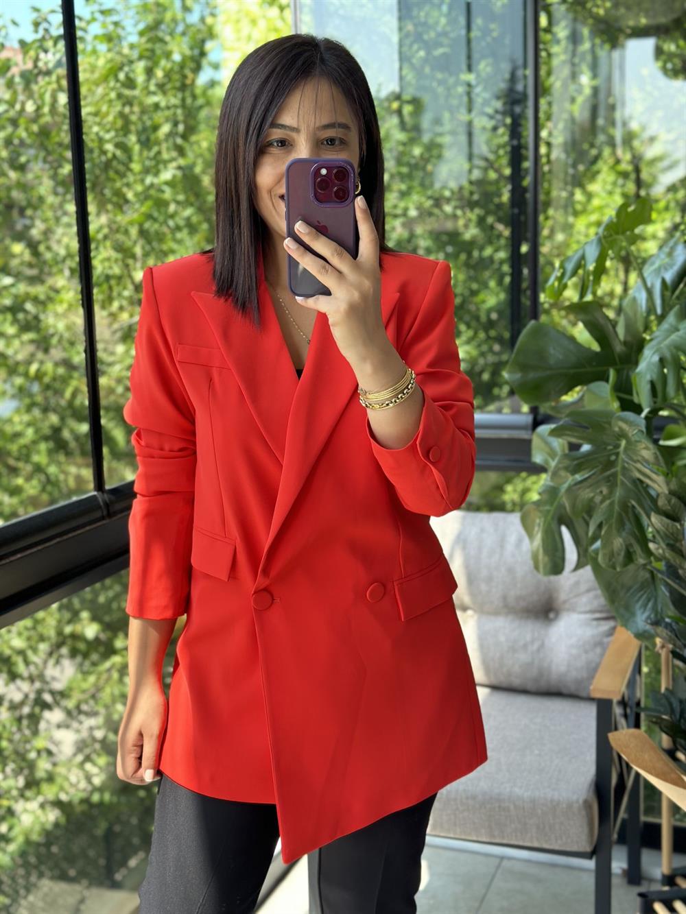 Retro Tasarım Blazer Ceket Turuncu