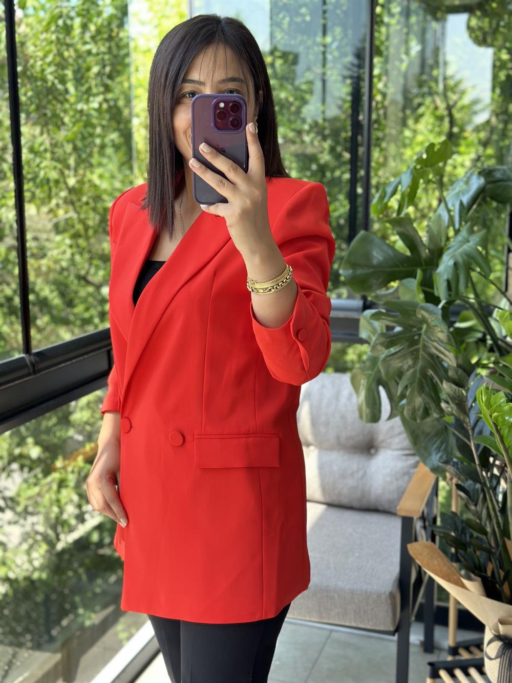 Retro Tasarım Blazer Ceket Turuncu