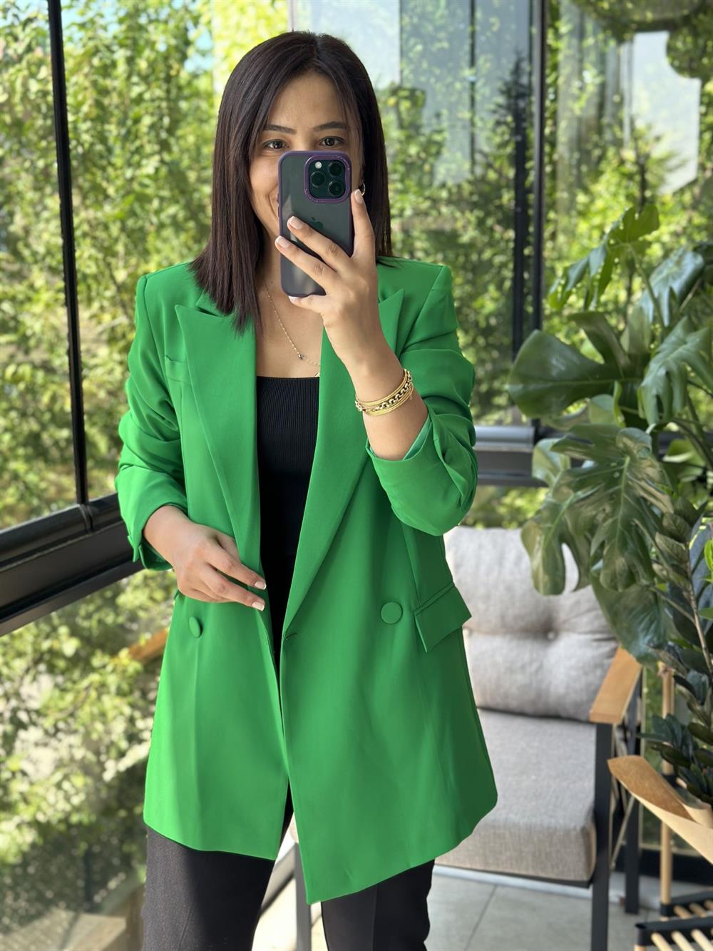 Retro Tasarım Blazer Ceket Yeşil