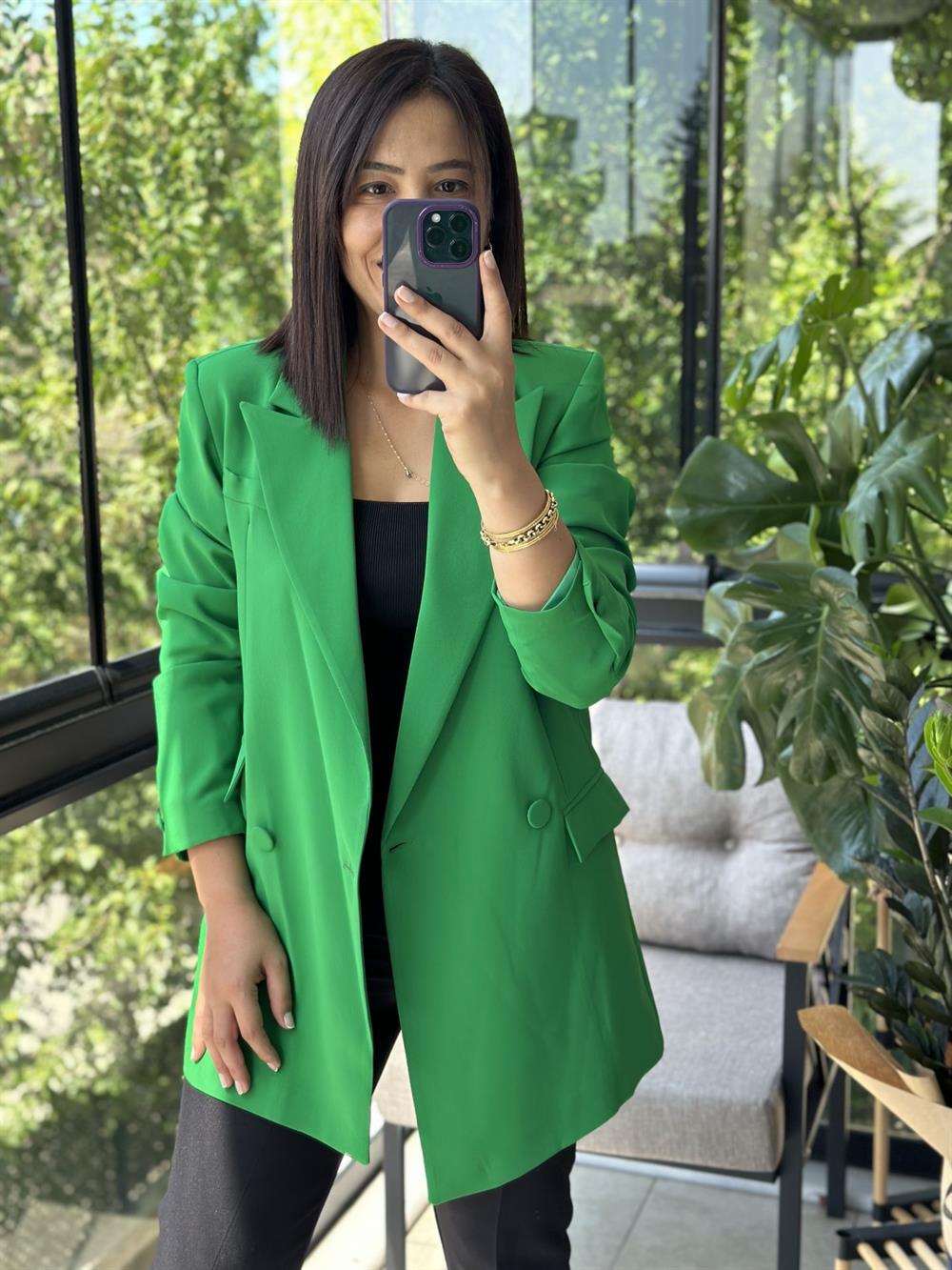 Retro Tasarım Blazer Ceket Yeşil