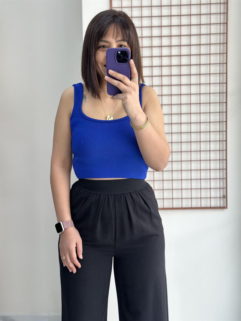 Sax Mavi Kalın Askılı Crop