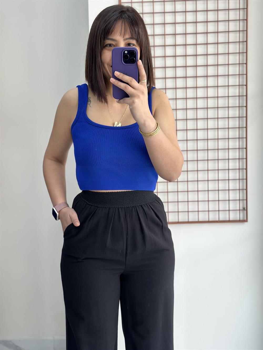 Sax Mavi Kalın Askılı Crop