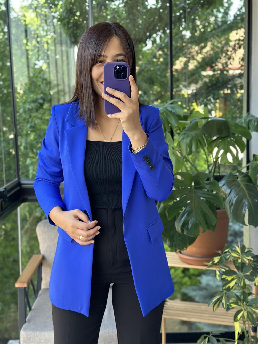 Sax Mavi Tek Düğme Blazer Ceket