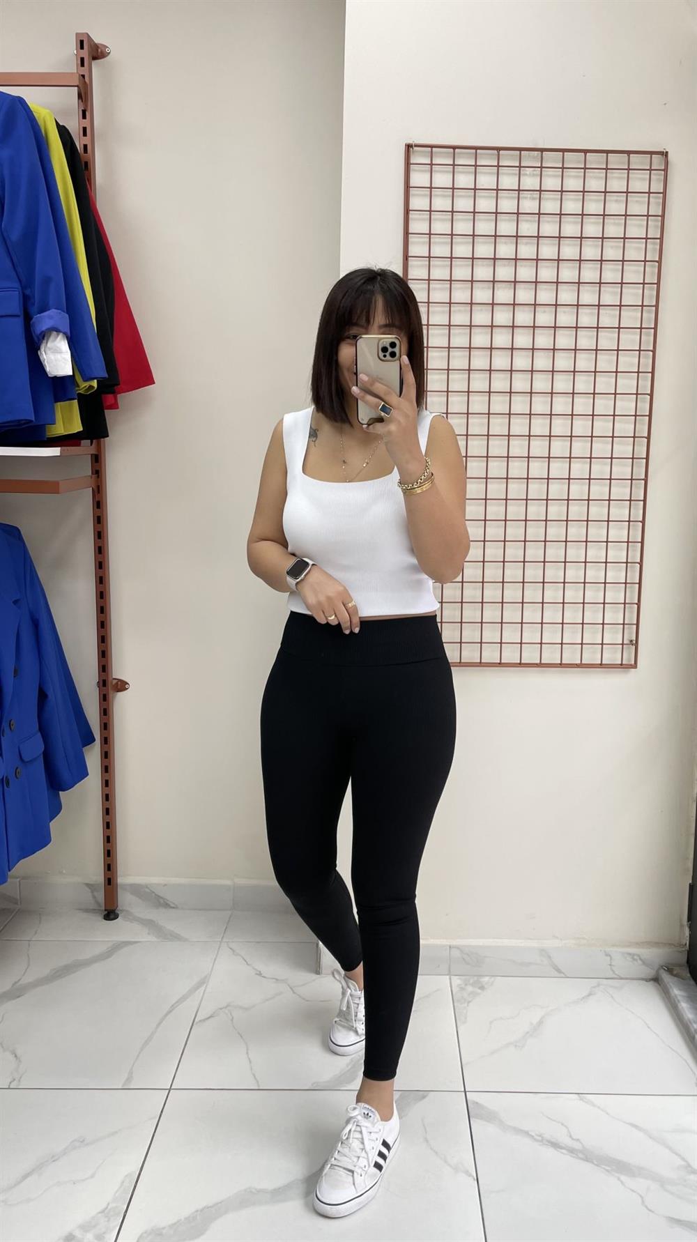 Siyah İnce Fitilli Tayt