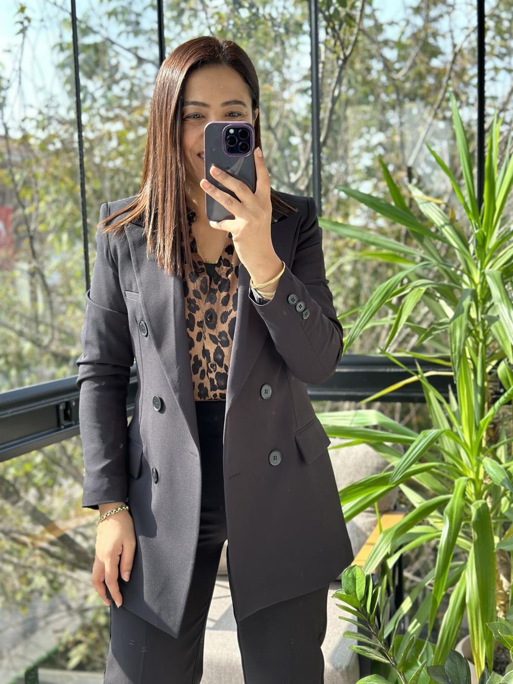 Siyah Kruvaze Blazer Ceket