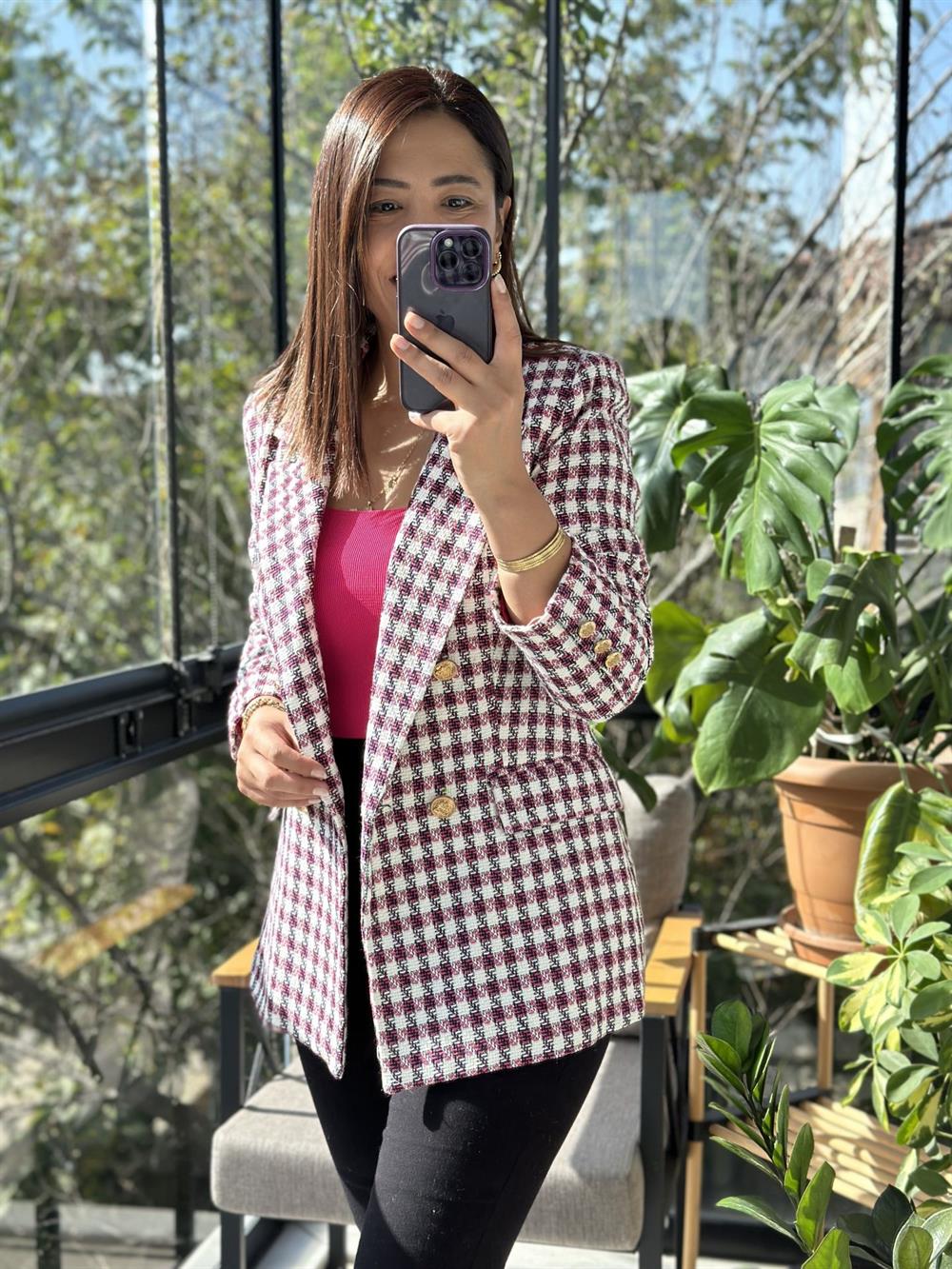 Tüvit Dokuma Blazer Ceket Fuşya