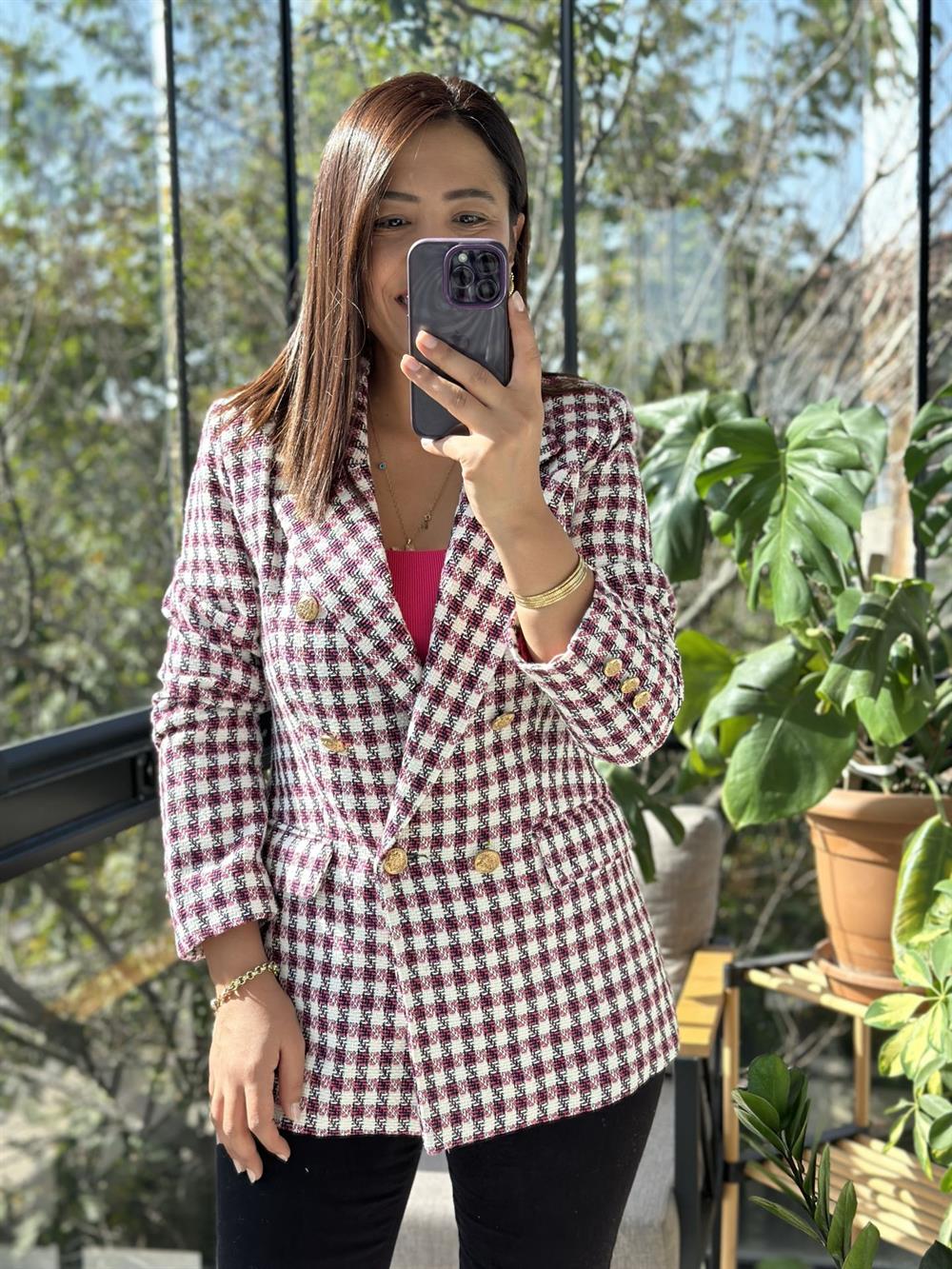 Tüvit Dokuma Blazer Ceket Fuşya