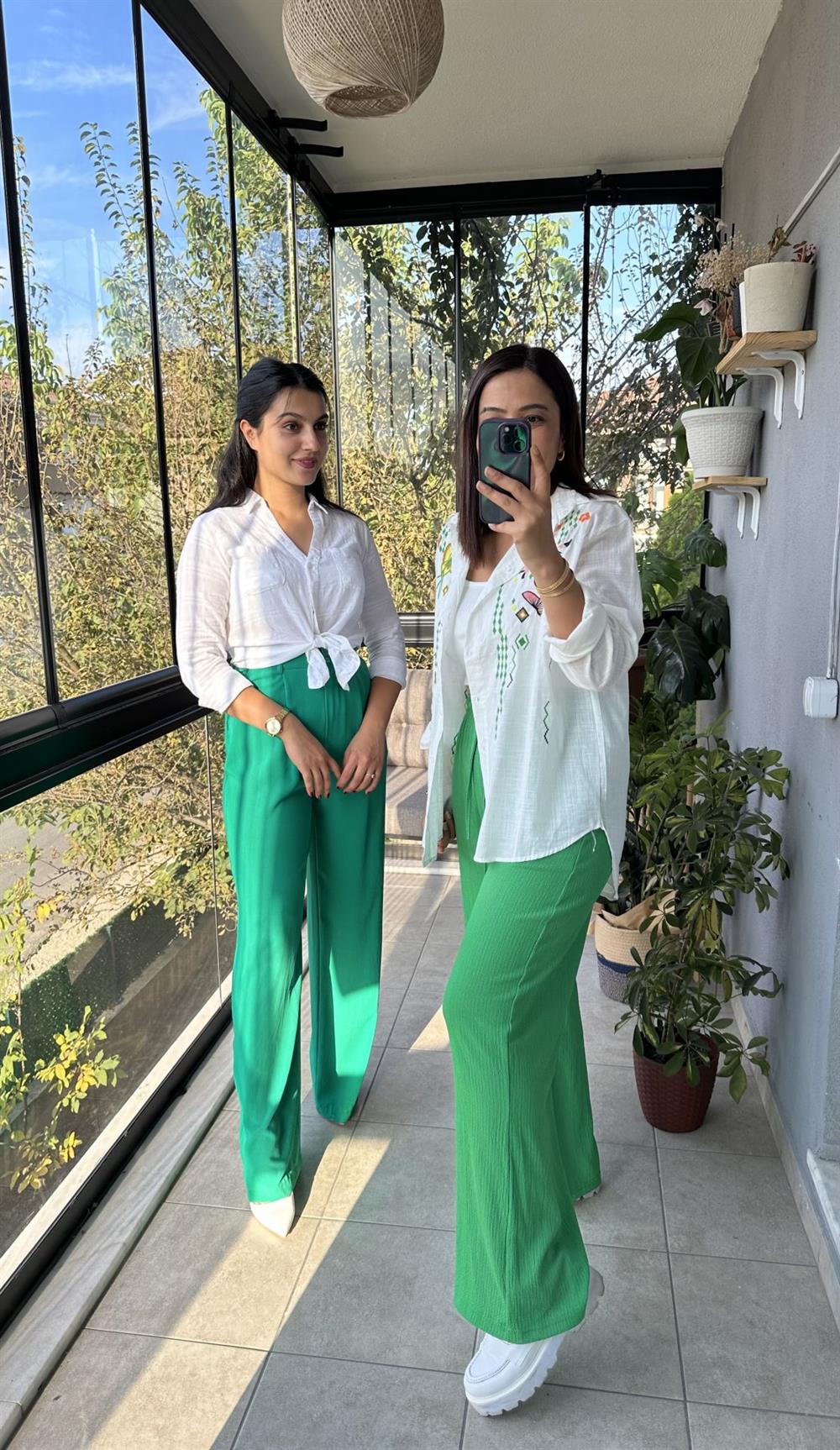 Yeşil Palazzo Kumaş Pantolon