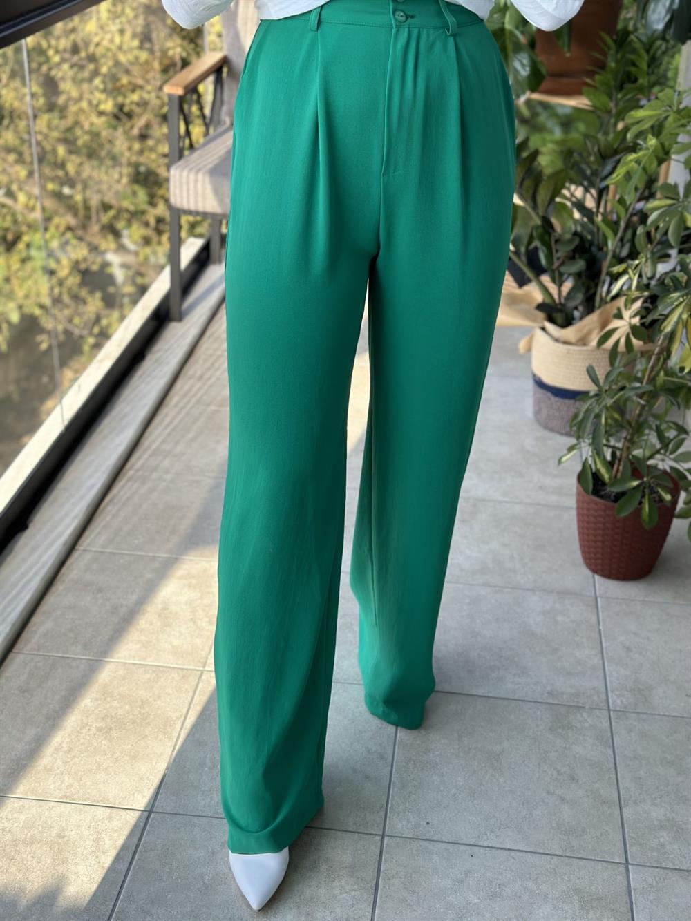 Yeşil Palazzo Kumaş Pantolon