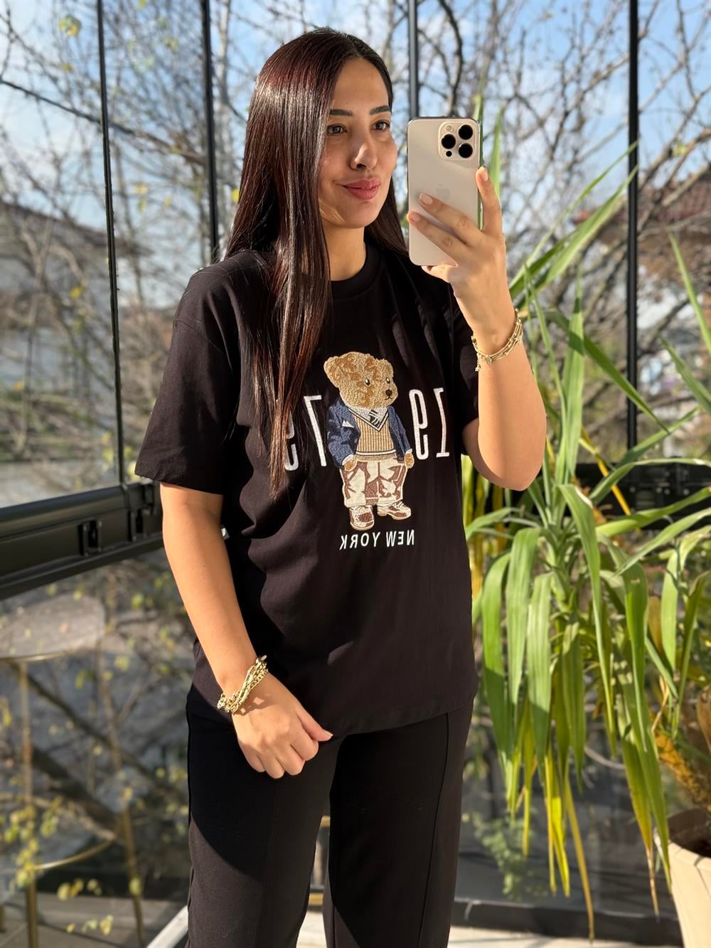 Newyork Yazılı İşlemeli Basic Tişört Siyah