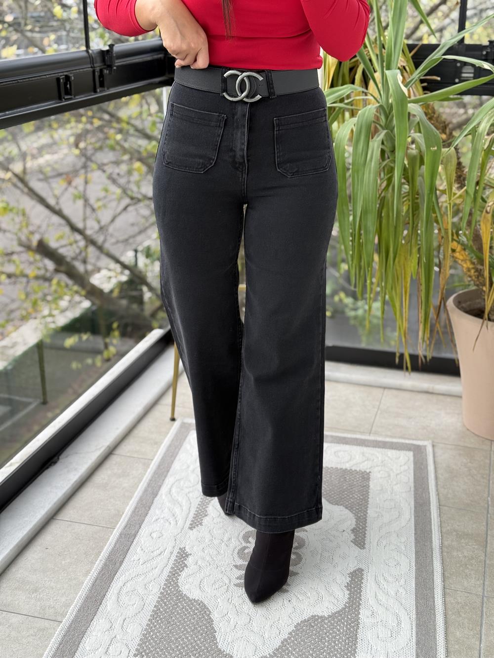 Ön Cep Detaylı Palazzo Jean Füme