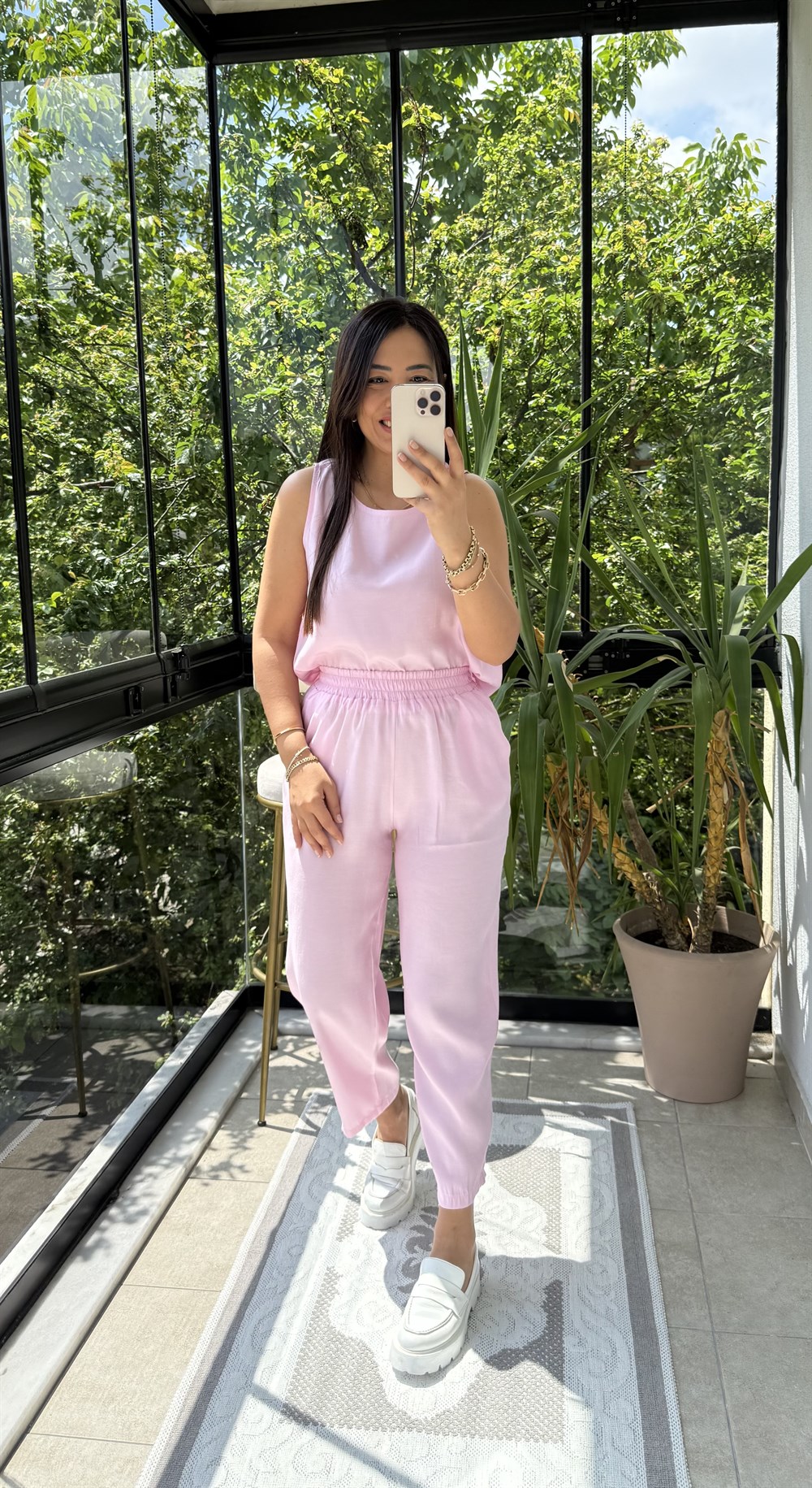 Sıfır Kol Tensel Takım Pembe