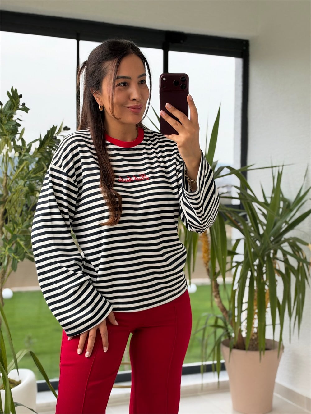 Biyeli Çizgili Sweatshirt Lacivert
