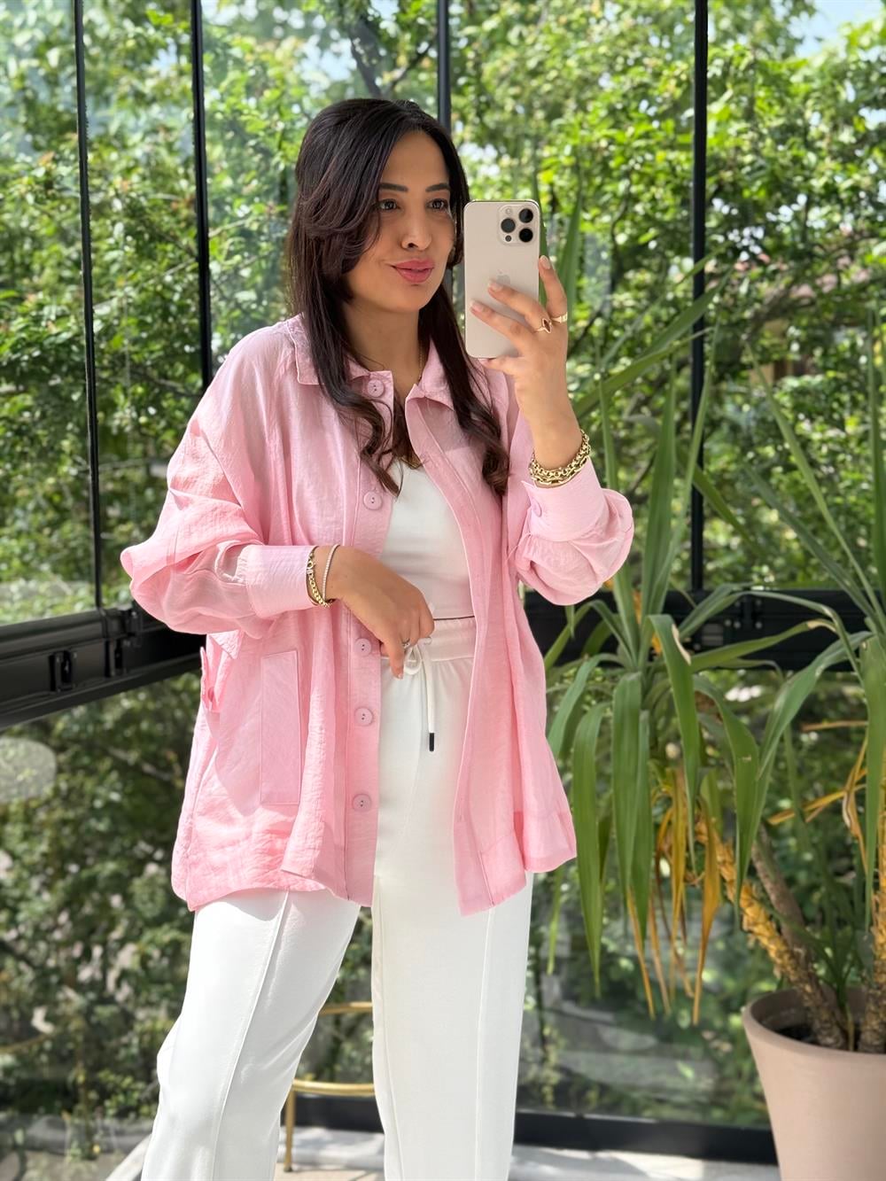 Reğlan Kol Salaş Gömlek Pembe