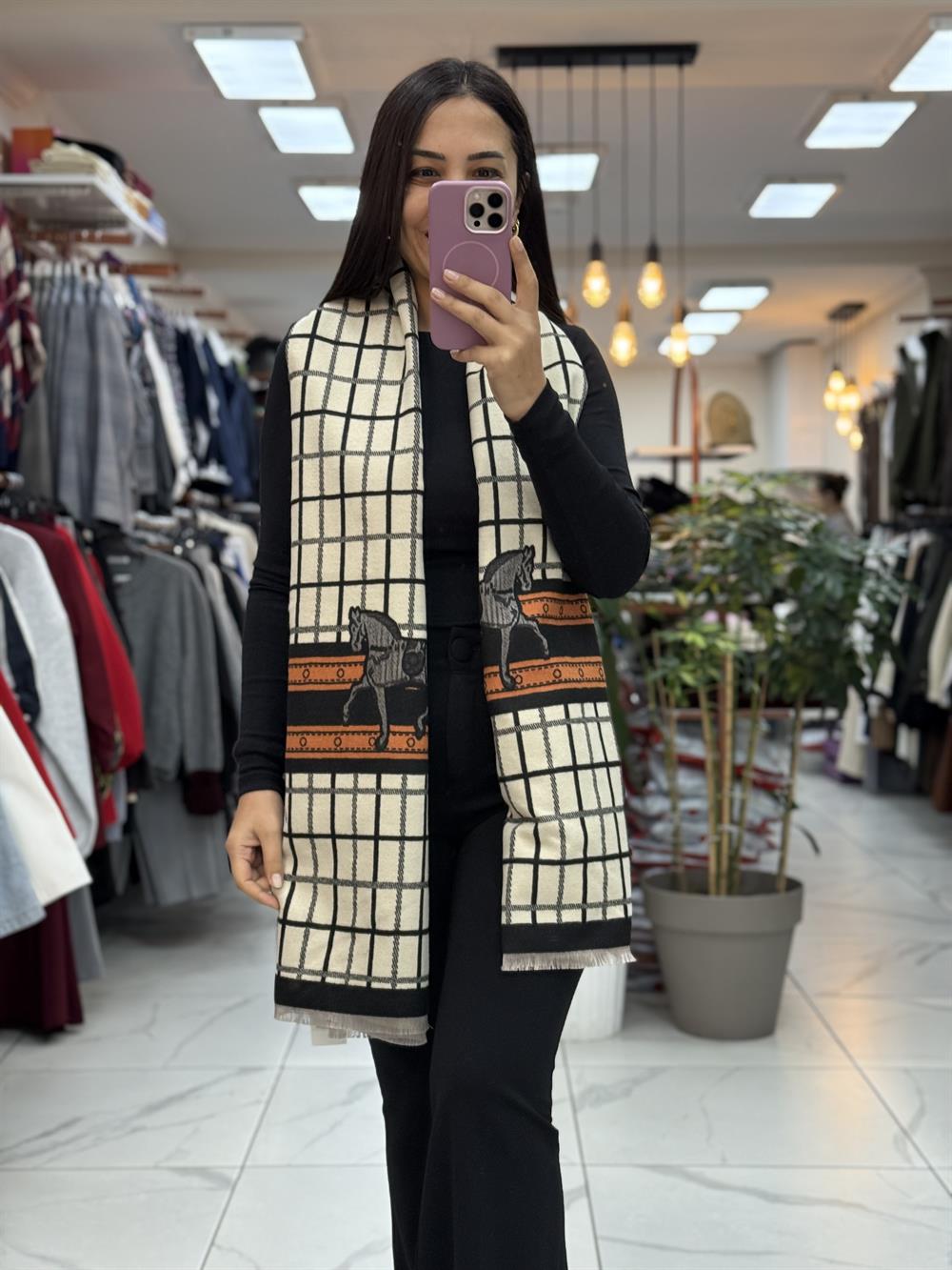 İthal Kaşmir Doku Marka Şal H Turuncu