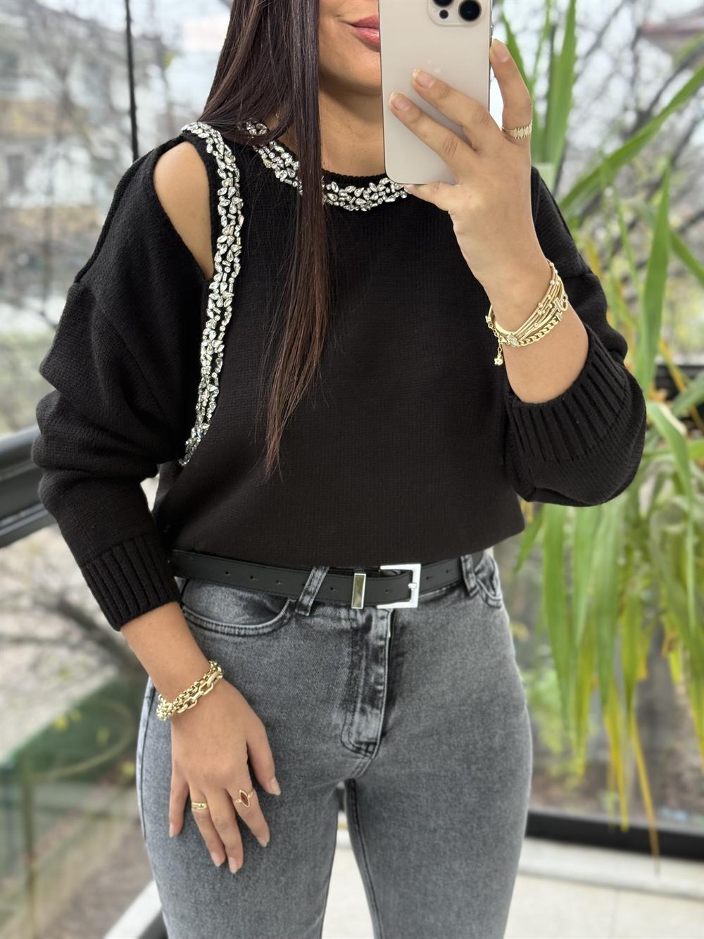 Taş Şerit işleme Cut Aut Kazak Siyah