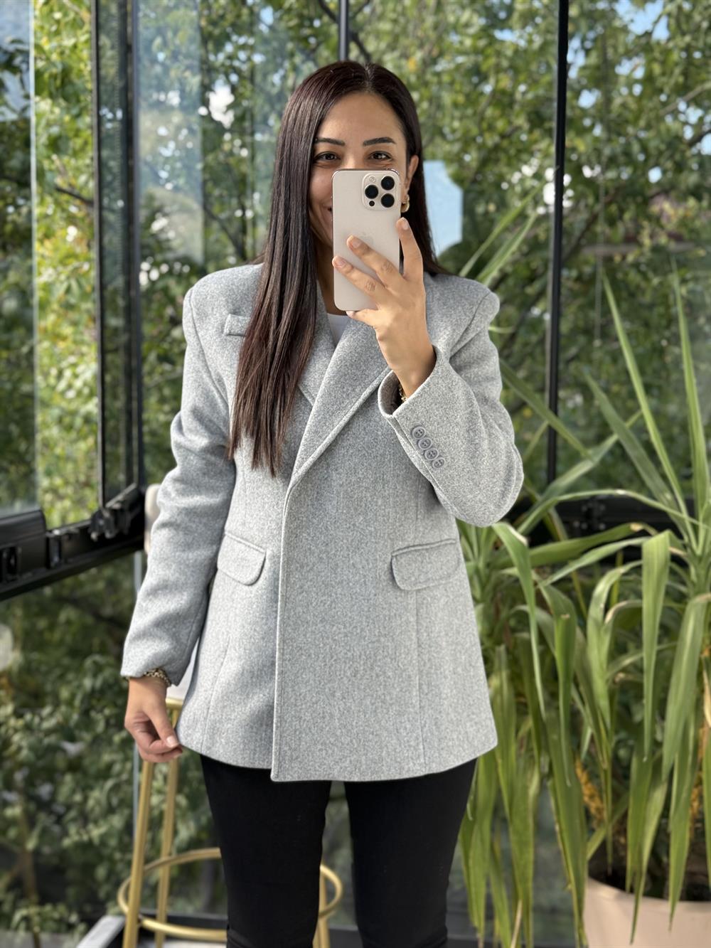 Kaşe Slim Blazer Ceket Gri