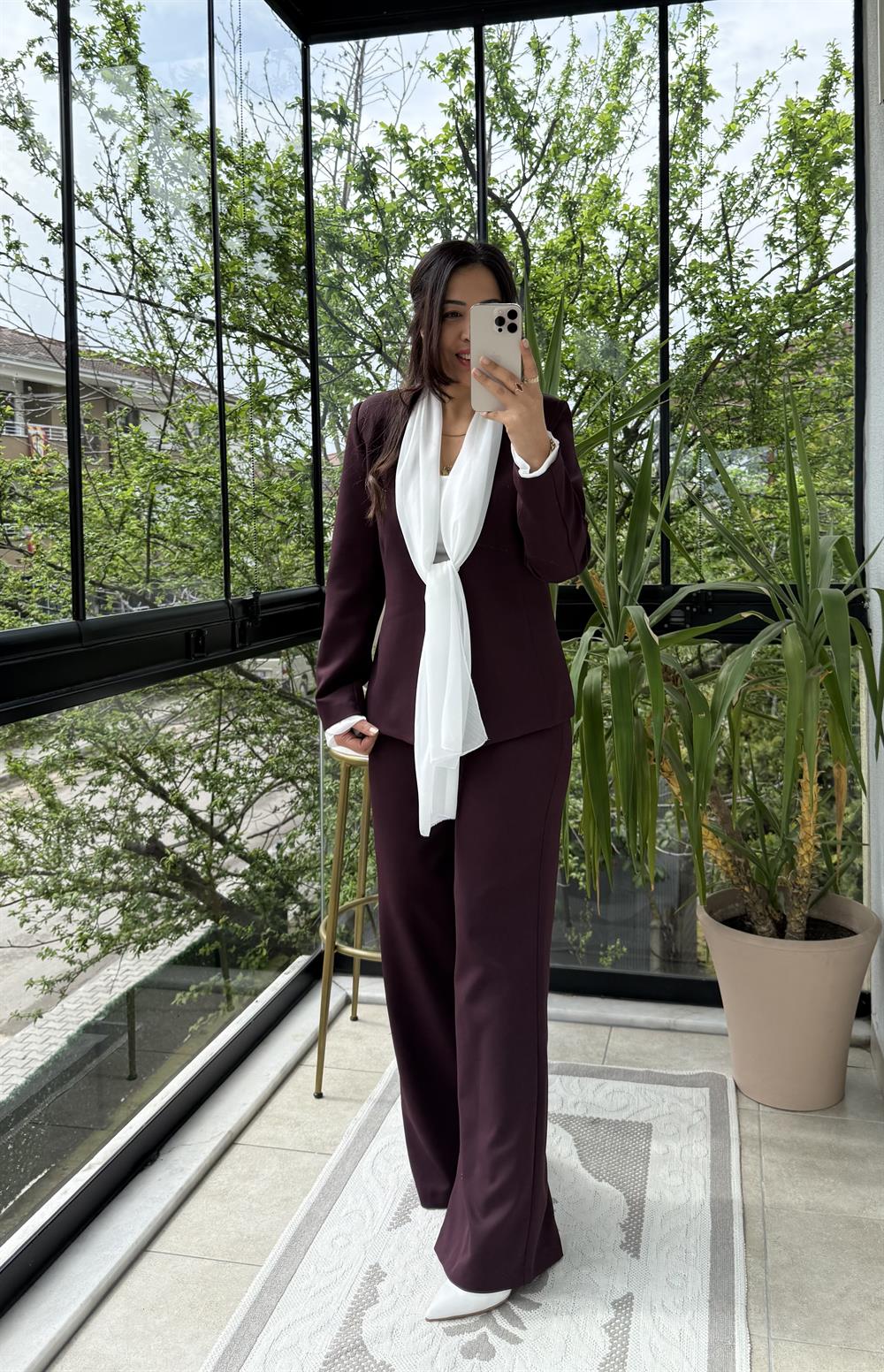 Kendinden Şallı Ceket Takım Mürdüm