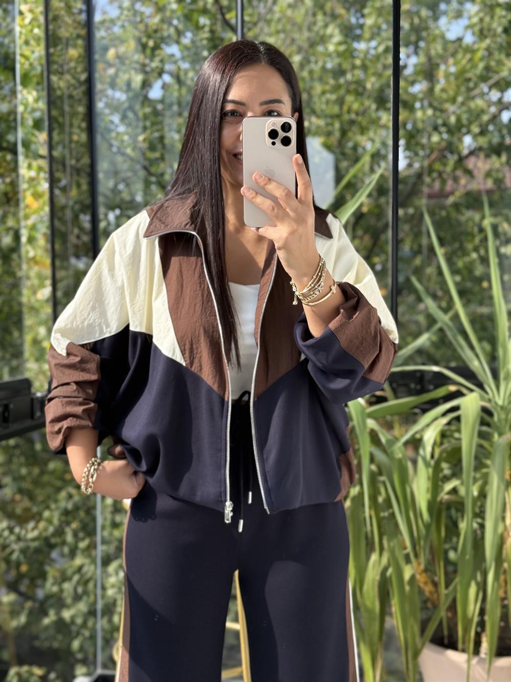 Parçalı Fermuarlı Tasarım Takım Lacivert