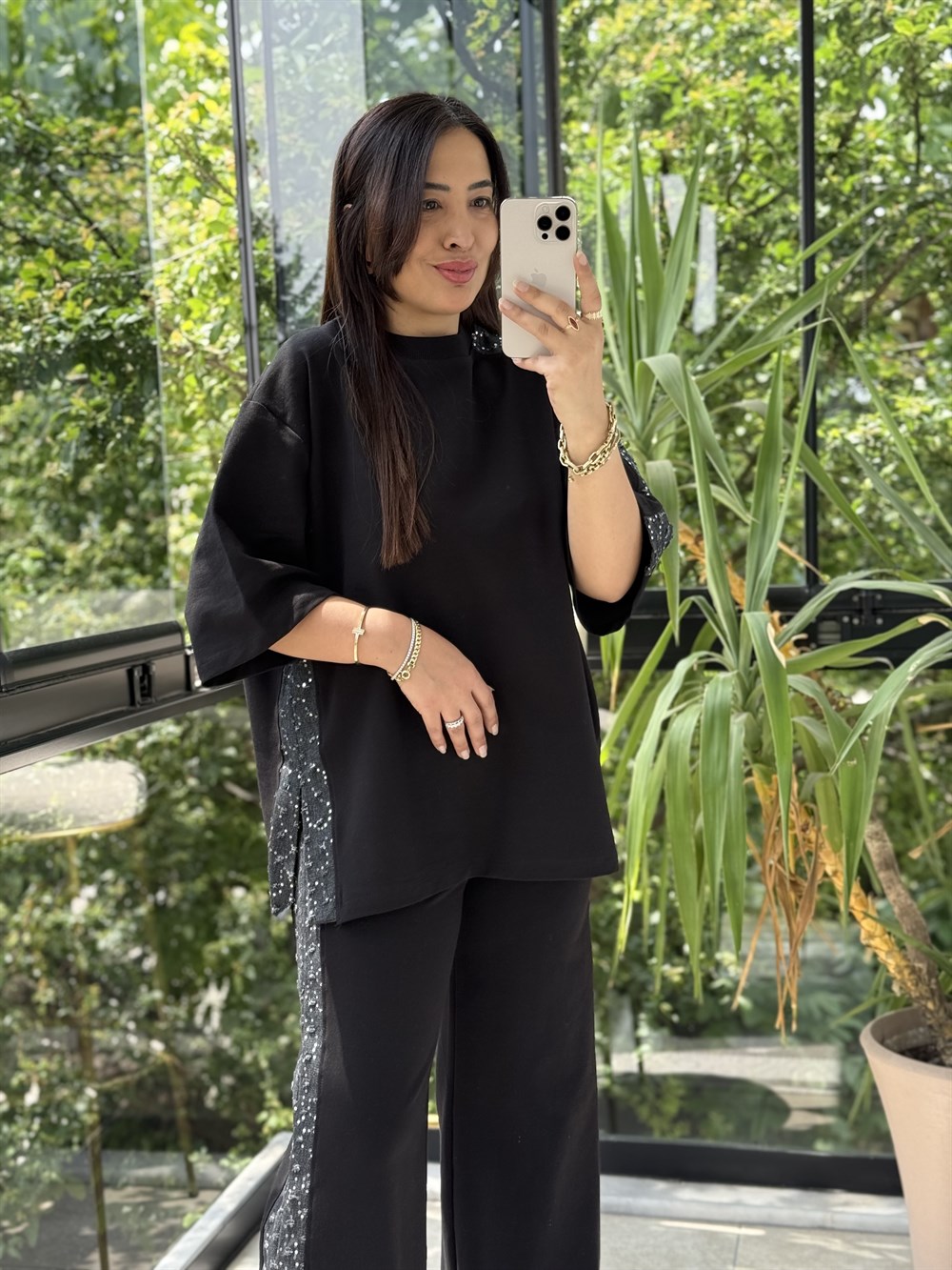 Kot Payet Garnili Takım Siyah