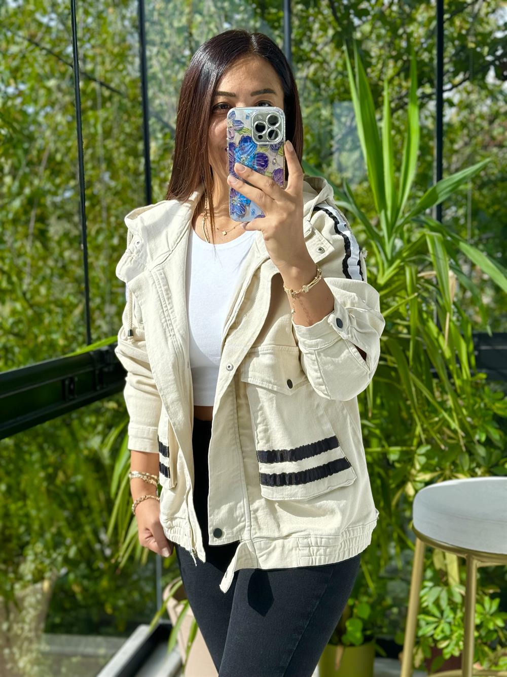 Şeritli Gabardin Ceket Taş