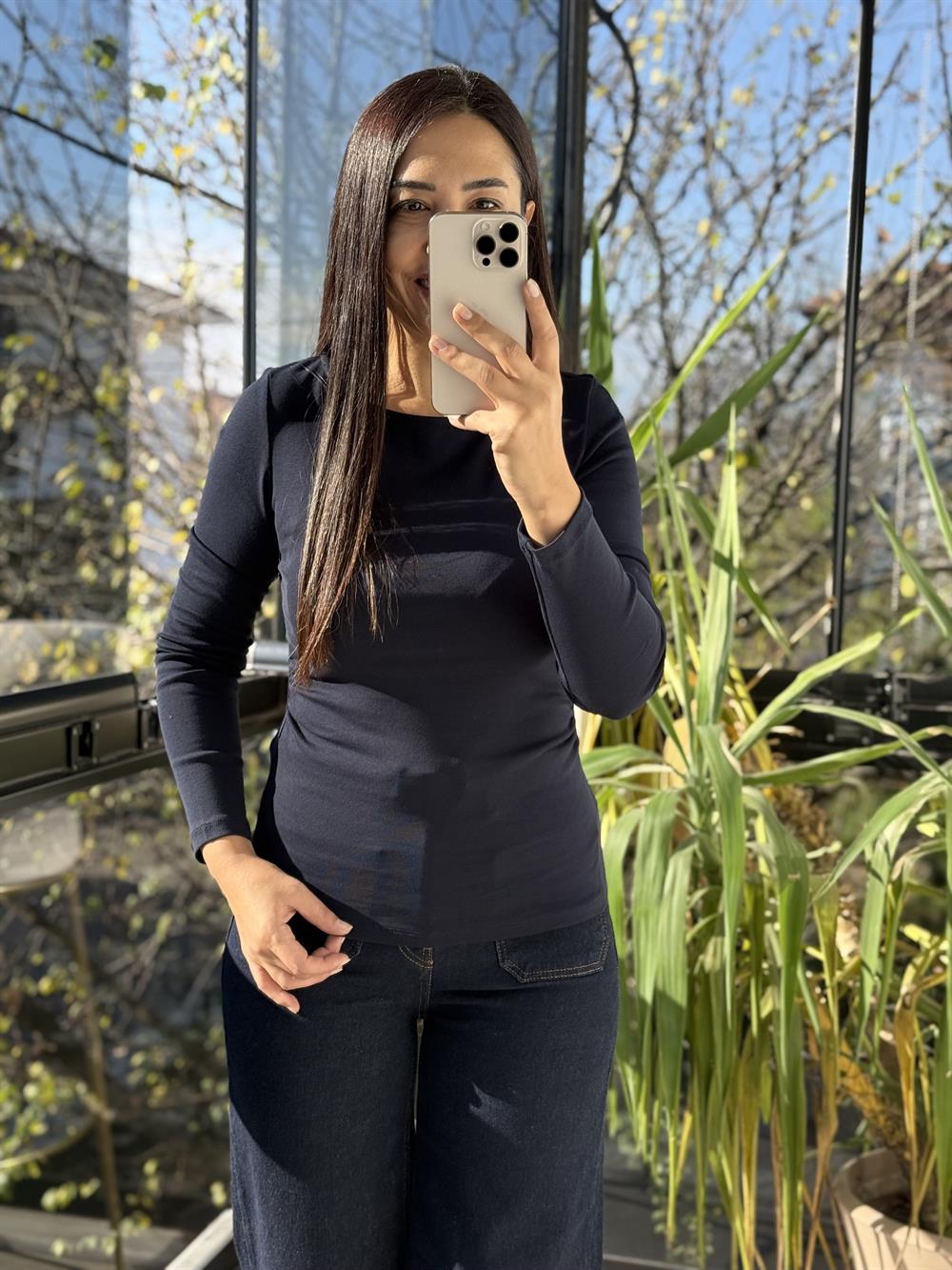 Büzgülü Kayık Yaka Top Bluz Lacivert