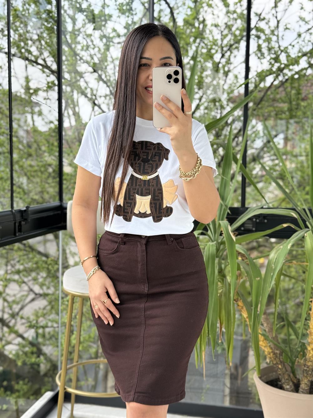 Trend Dog işlemeli Tişört Beyaz