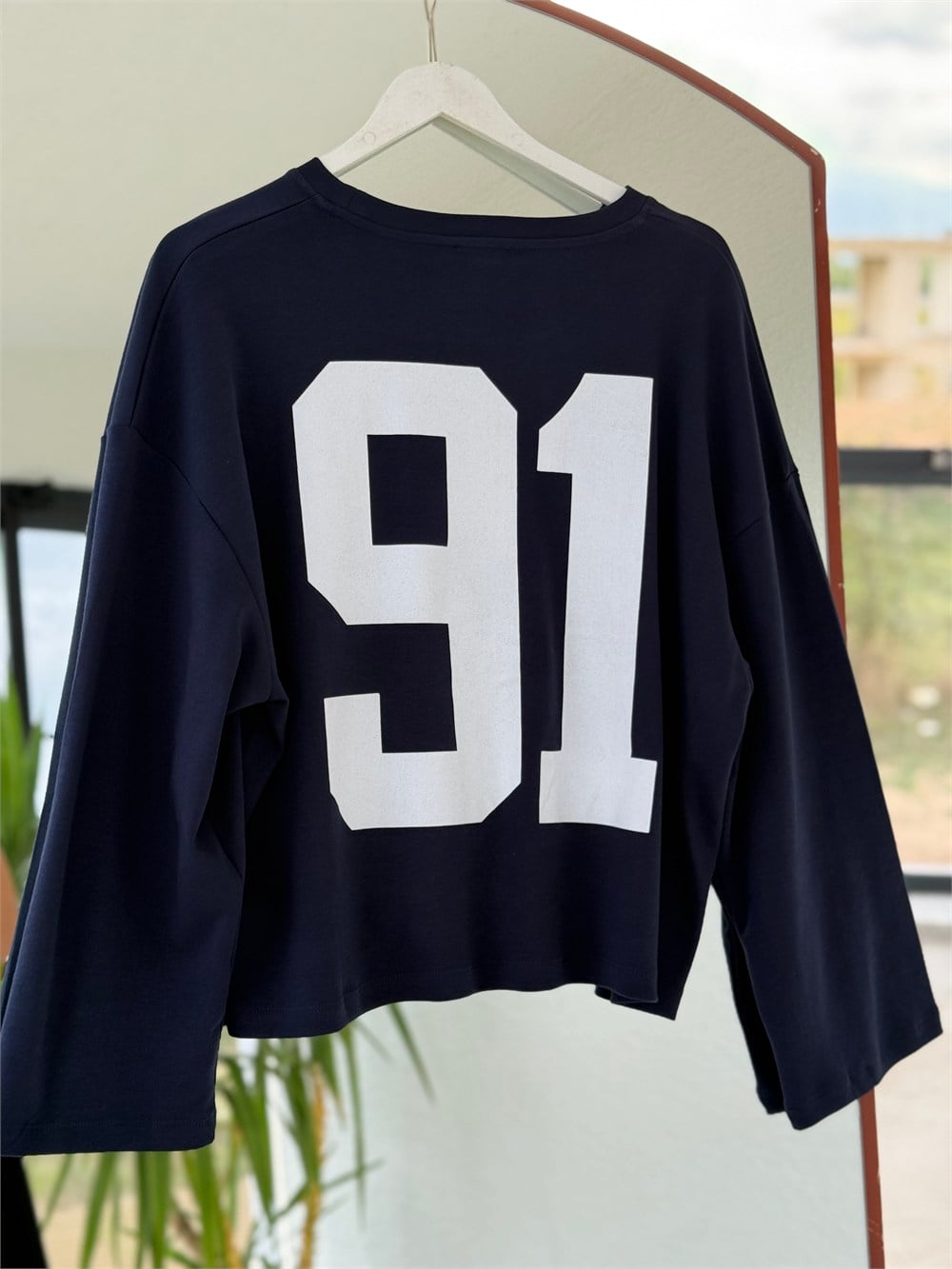 91 Baskılı Basic Sweatshirt Lacivert