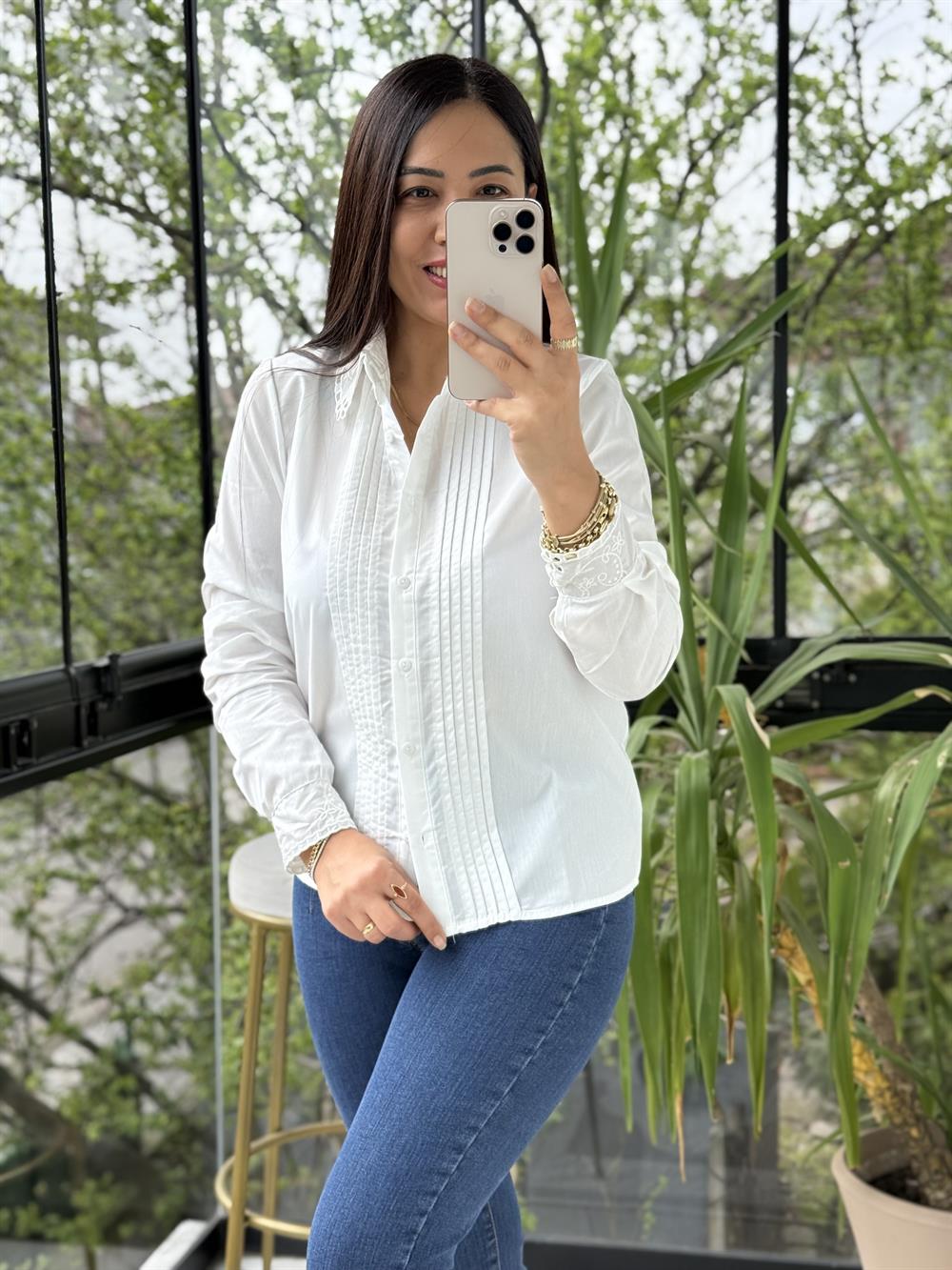 Paris Dantel Yakalı Gömlek Beyaz