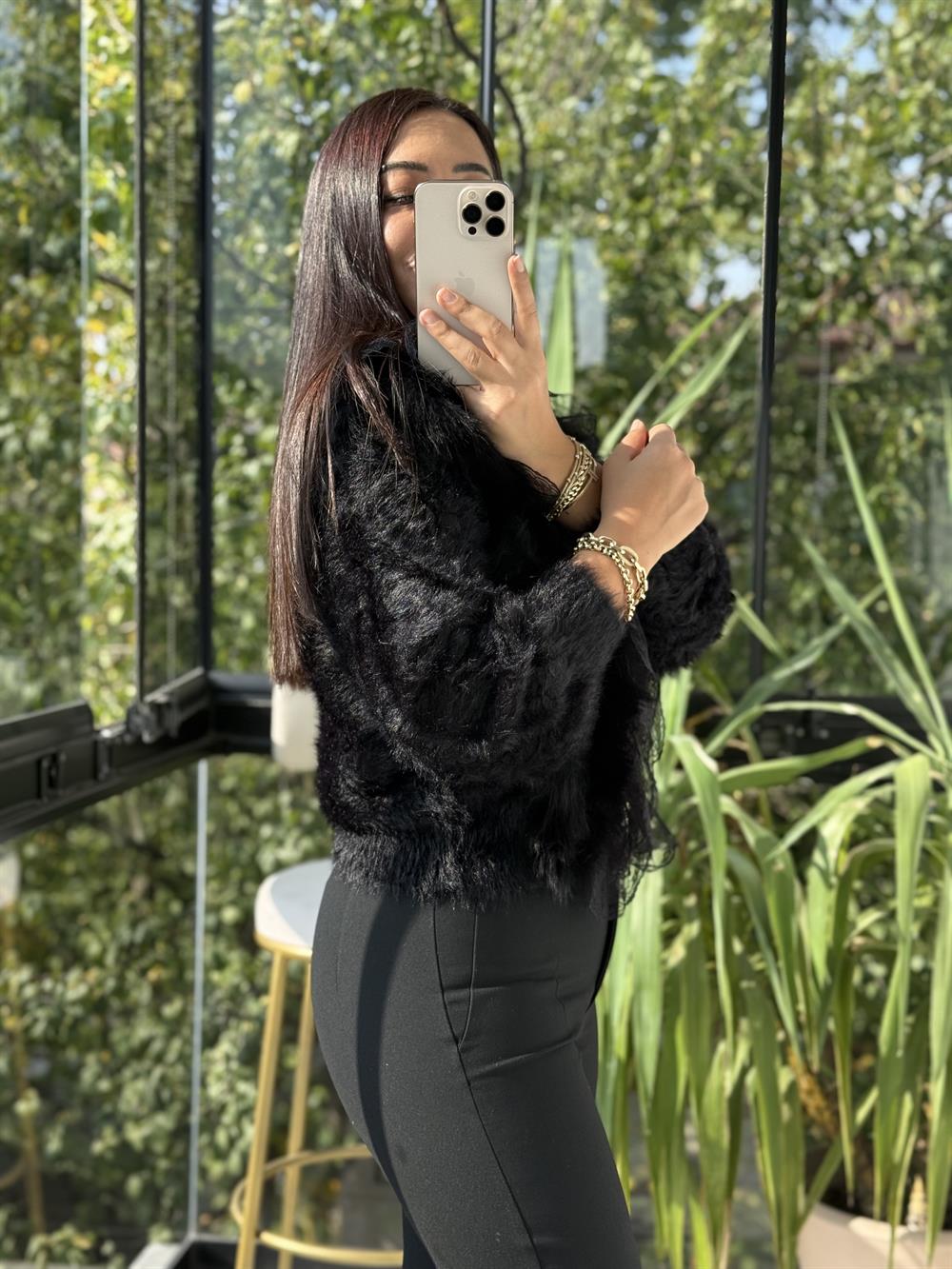 İthal Güllü İncili Hırka Siyah