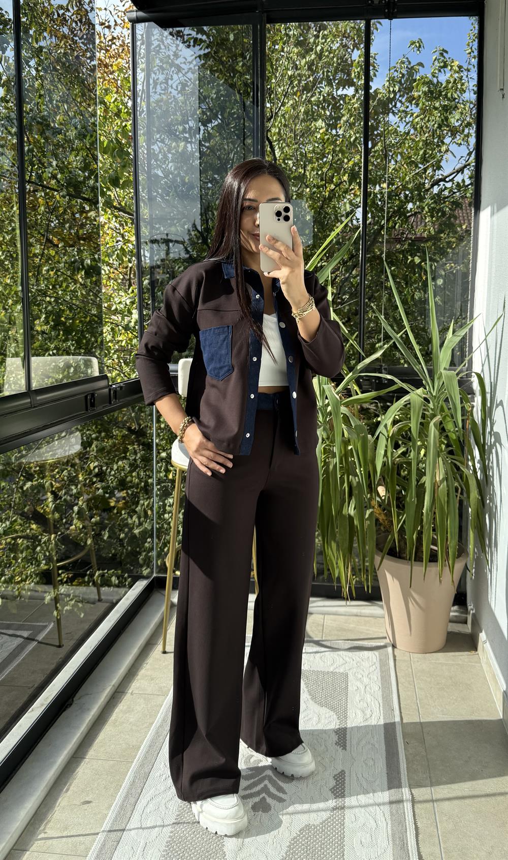 Kot Garnili Takım Kahve