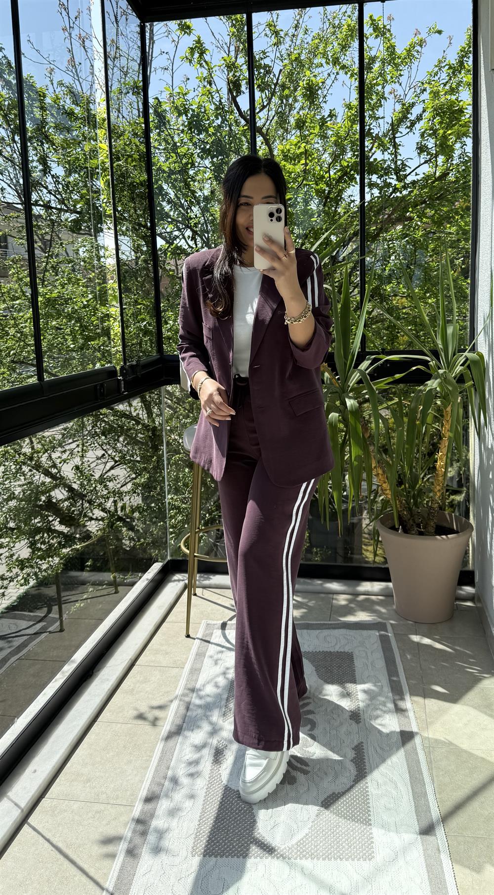 Zra Ceketli Tensel Modal Takım Mürdüm