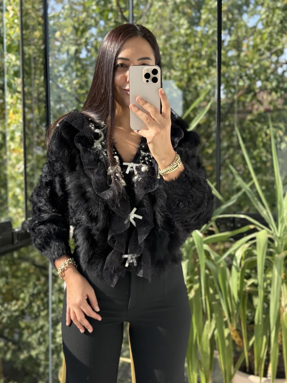 İthal Güllü İncili Hırka Siyah