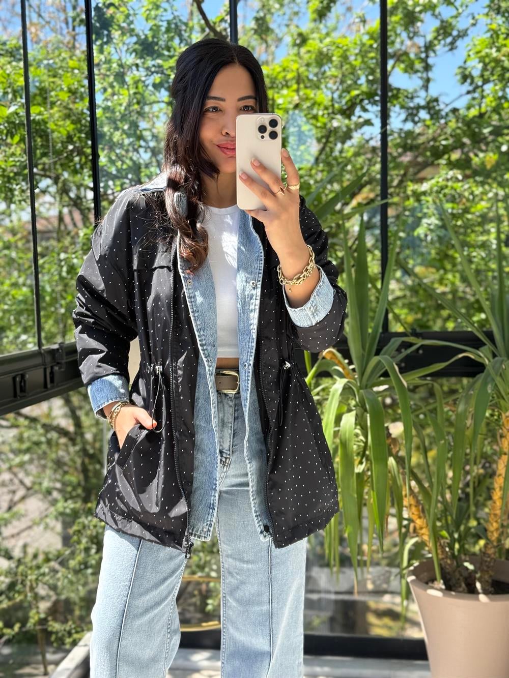 Glitiery Denim Mix Ceket Siyah