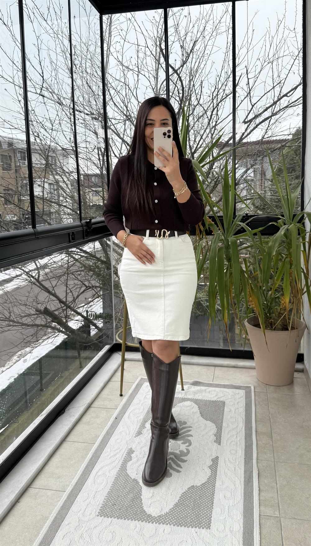 Triko Detaylı Bluz Kahve