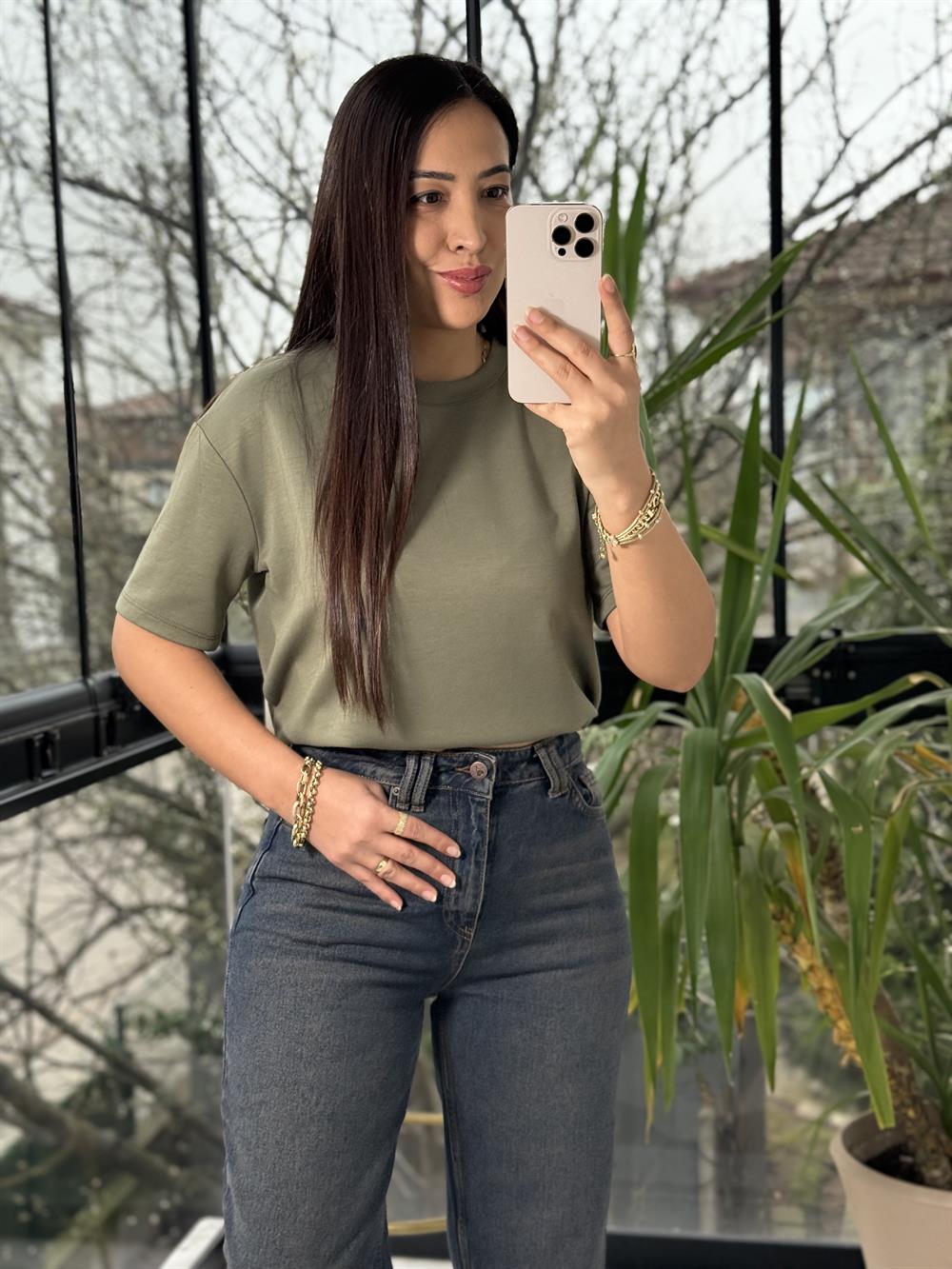 Oysh Modal Basic Tişört Haki Yeşili