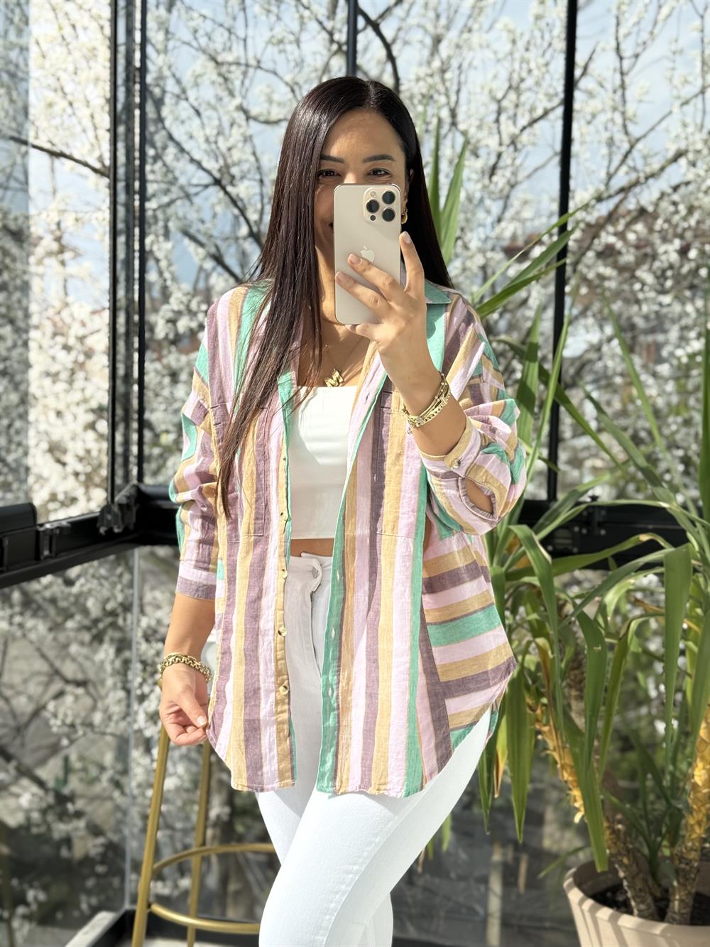 Soft Çizgili Pamuklu Gömlek Benetton