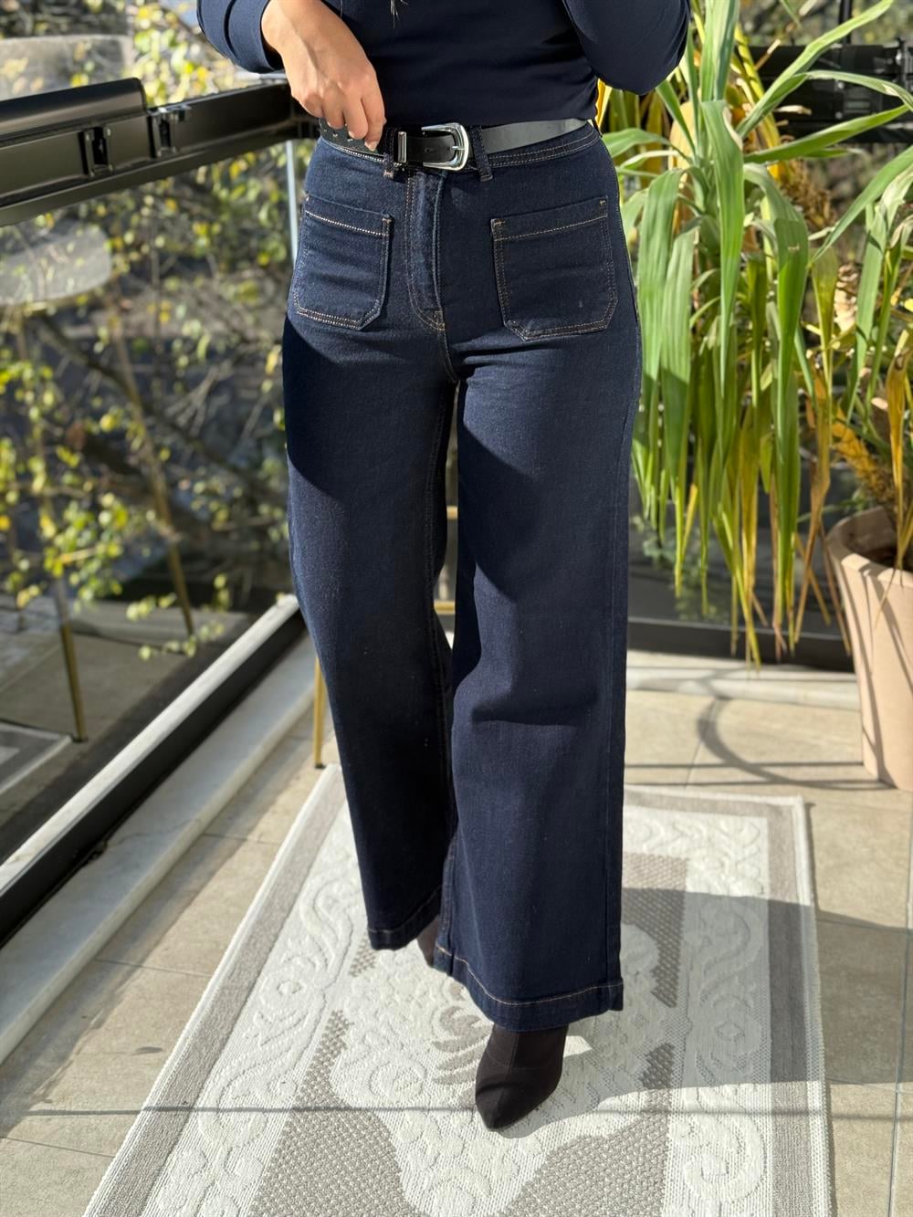 Ön Cep Detaylı Palazzo Jean Lacivert