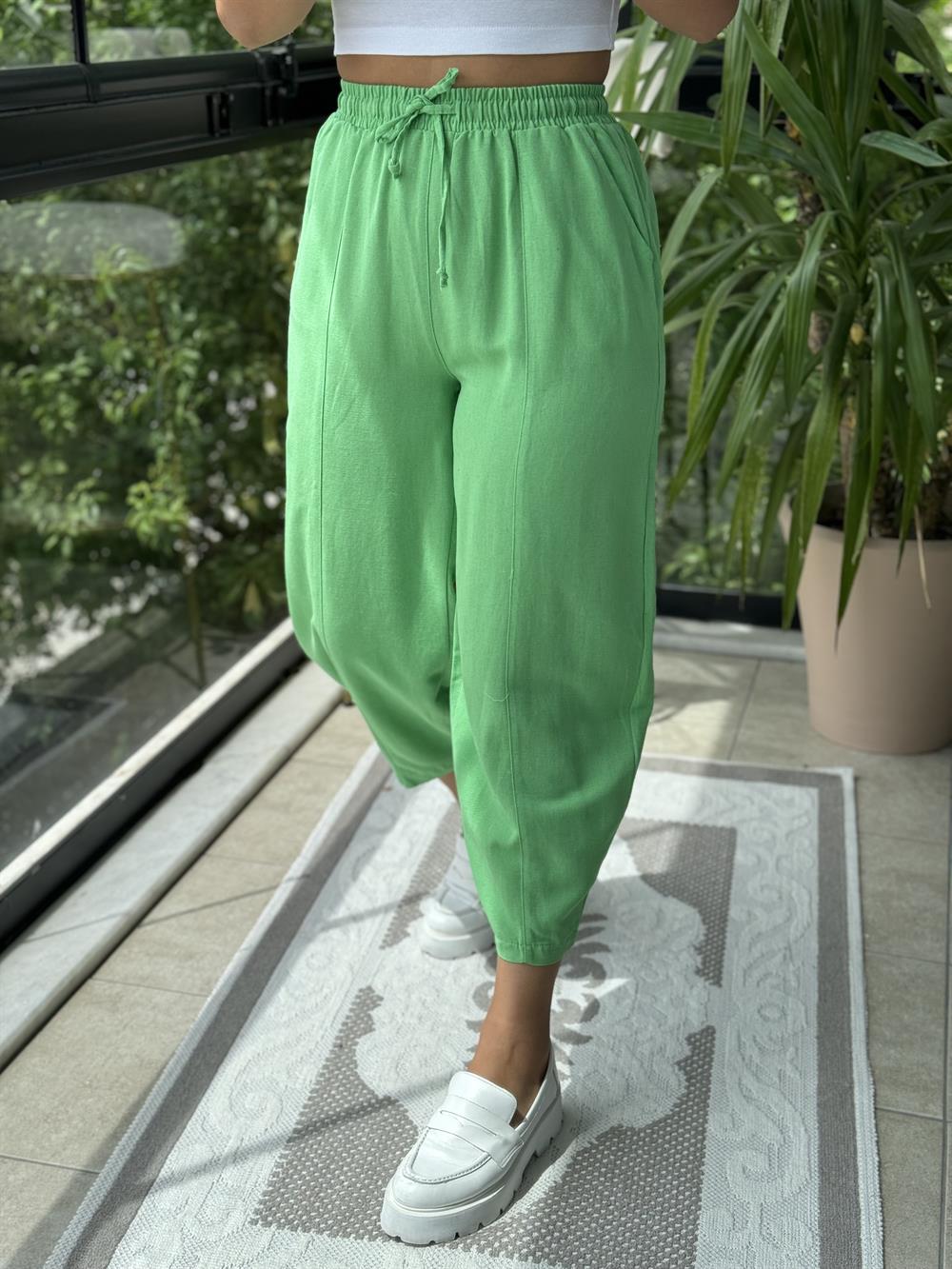 Açık Yeşil Şalvar Keten Pantolon
